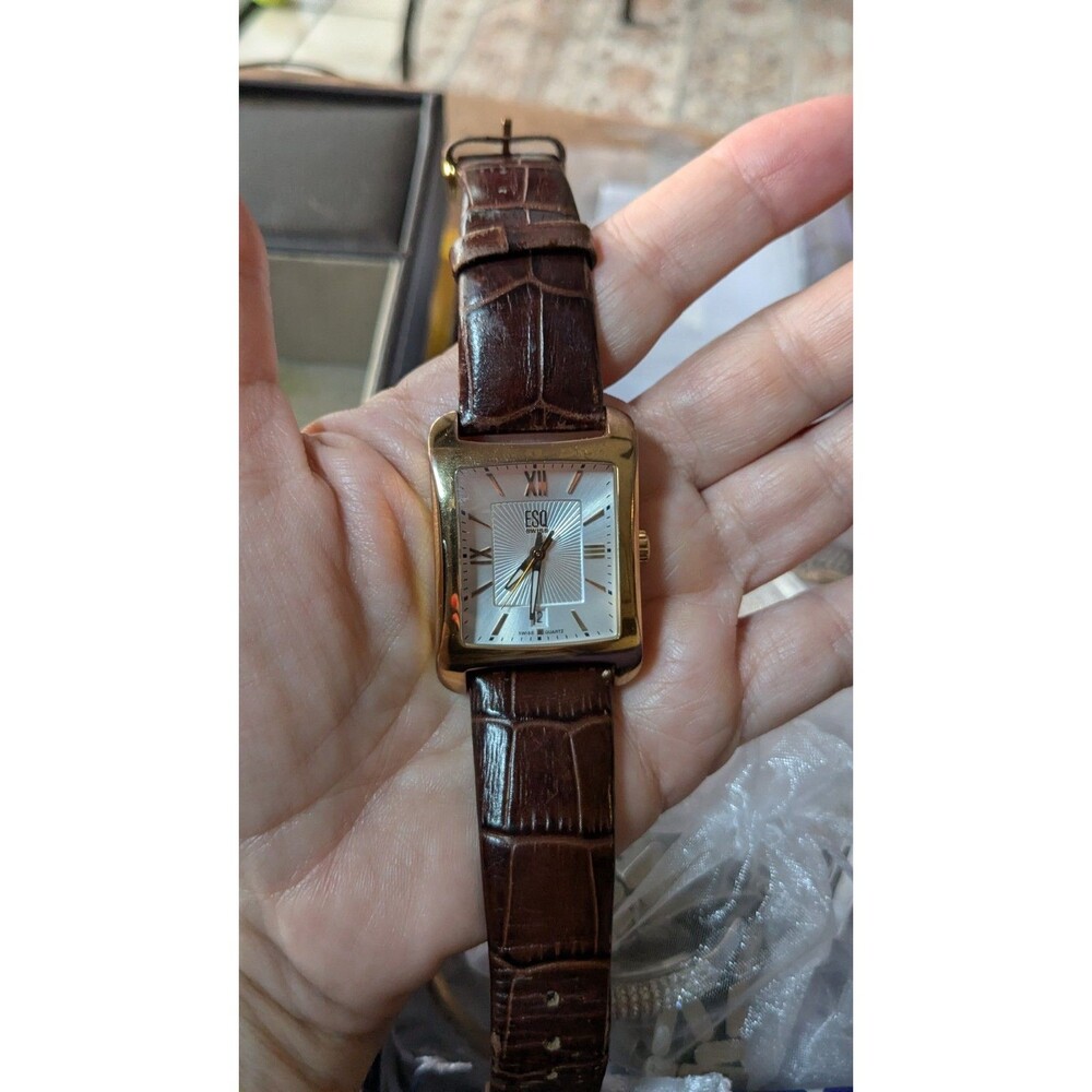 Movado ESQ Tank Women's Watch Swiss Quartz Gold Brown Leather Band
